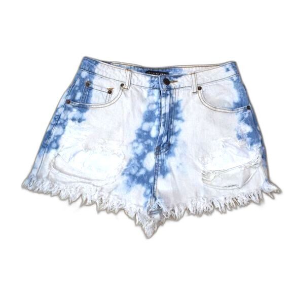Womens Shorts Size 28 Cutoff Jean Distressed Bleached Highrise High Waist Denim - Picture 1 of 13
